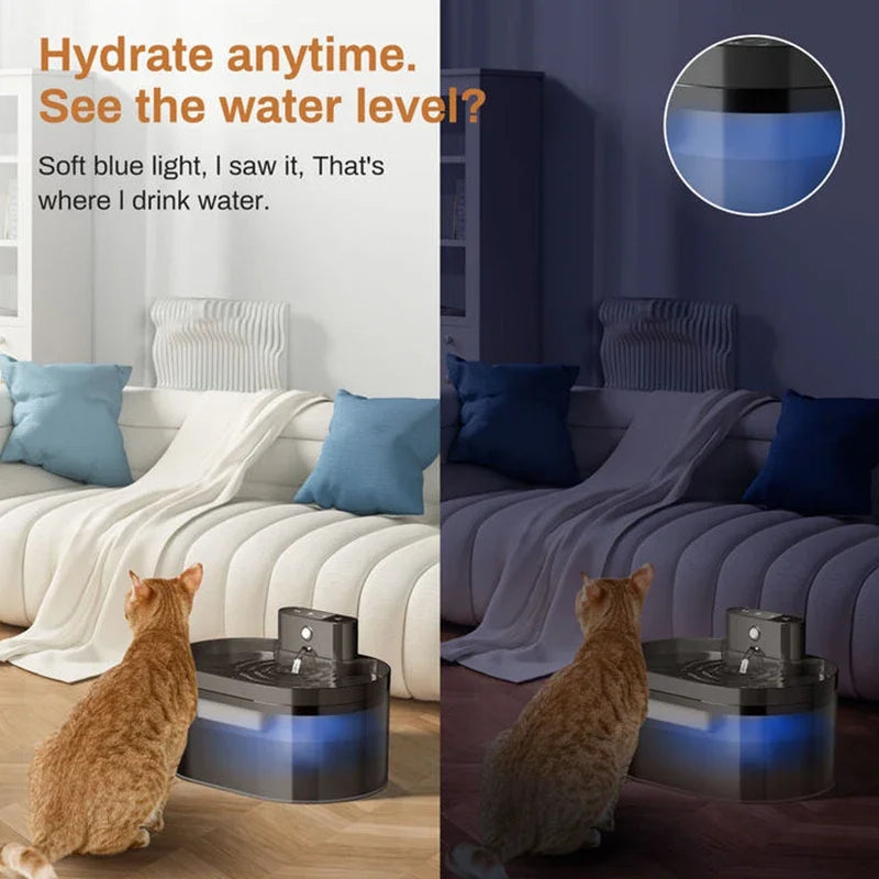 2.2L Wireless Cat Water Fountain Battery Operated Automatic Pet Water Fountain With Motion Sensor Dog Cat Water Dispenser Bowl
