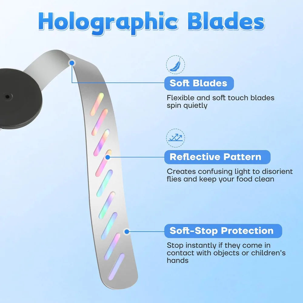 Fly Fans for Tables, Bug Fans with Holographic Blades, Keep Flies Away from Picnic, BBQ, Restaurant, Party, Indoor and Outdoor